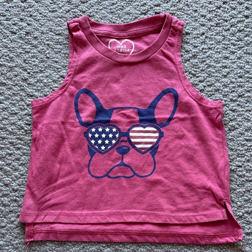 MAD Engine Pink Tank Top with Patriotic Dog Graphic